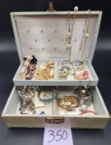 Vintage Jewelry Box With 1960s Pearl And Chain Necklace
