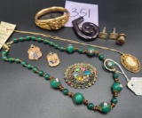 Pre 1940 Handmade Jade Green Glass Bead Necklace,