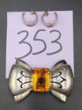 Vintage Sterling Brooch Center Stone Poss Citrine