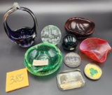 Cobalt Glass Basket, Murano Green Ashtray,