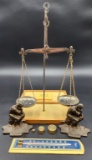Vintage Scale With Weights, Wood Base,