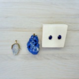White Opal Pendant, Carved Lapis Pendant