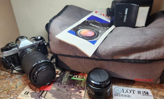 Canon Ae 1 Camera, Extra Lens, Carry Bag