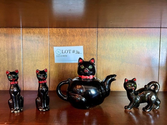 Vintage Redware Shafford Style Black Cat