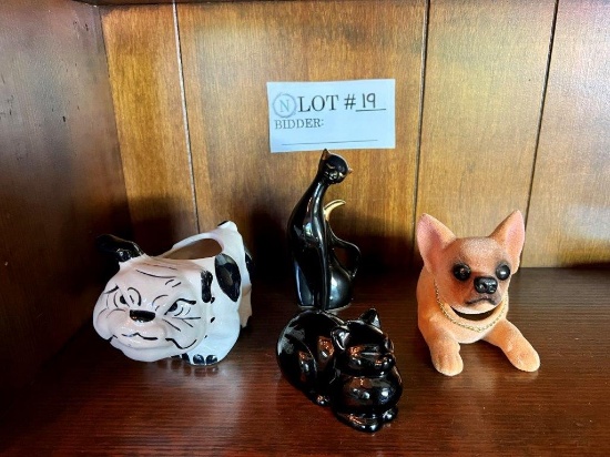1920s Bulldog Planter, Black Cat Figurines,