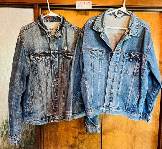 Pair Denim Jackets, Plus Devo Button