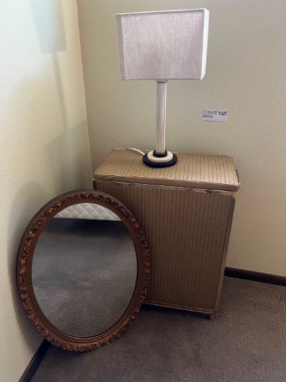 Vintage Hamper, Mirror, And Lamp