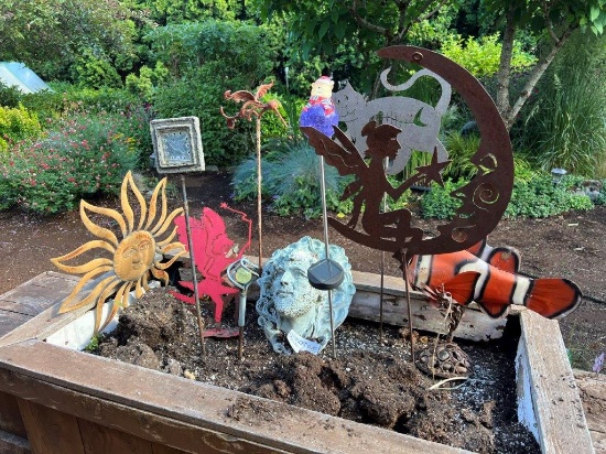 Various Yard Stake Decor And Face Wall Relief