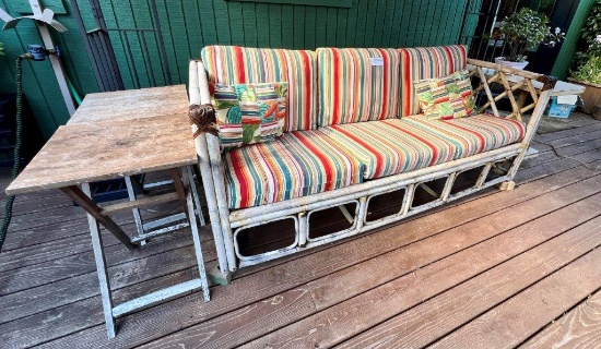 Rattan Sofa And Side Tables With Plant