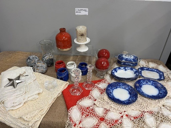 Upper Hanley "Flow Blue" Plates, and Bowls