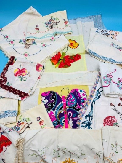 Large Lot of Various Vintage Quilt Pieces and Embroidery