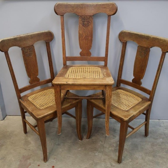 Trio Wood Pressback Chairs with Caned Seats