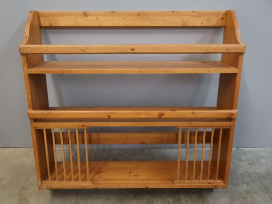 Vintage Wood Wall Mount Plate Dishes Rack
