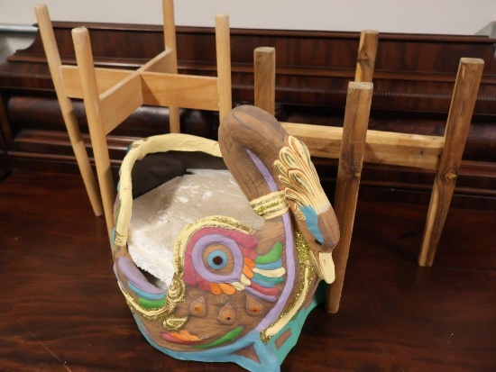 Carved Painted Wood Swan Planter or Basket