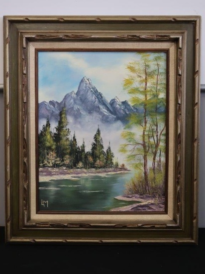 Large Framed "Mountain Stream" Painting on Canvas