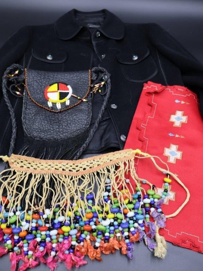 Vintage Native Style Leather Purse and Vintage Jacket with Turquoise Buttons