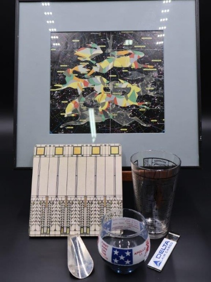 Apollo 11 Glass, Frank Lloyd Wright "Tree of Life" Tile, plus