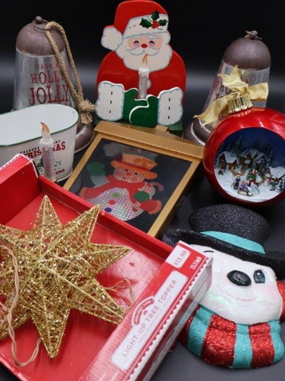 Pair "Holly Jolly" Bells, Santa with Candle, plus