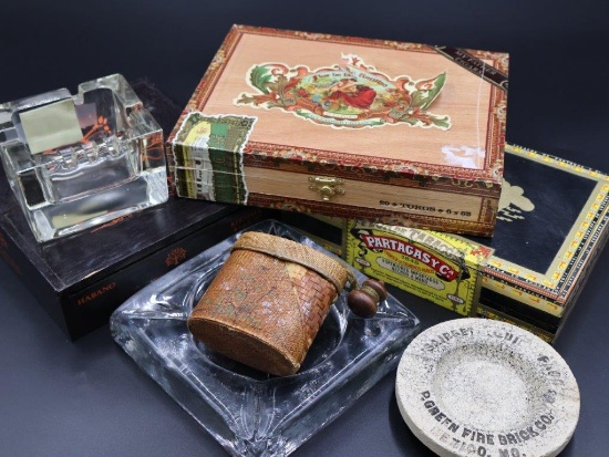 1920s 40s Cigarette Case Japan, pair Cigar Boxes