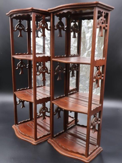 Pair Mahogany Shelves with grooves for Plates