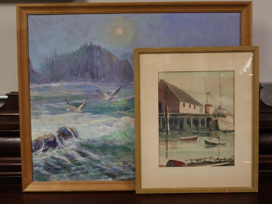 Framed "Harbor" signed Ryder Smith, plus
