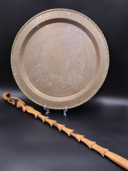 Chinese style Etched Brass Table Tray, plus