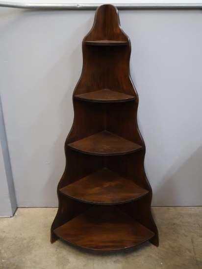 Vintage Wood Tiered Corner Curio Shelf