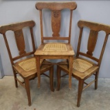 Trio Wood Pressback Chairs with Caned Seats