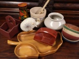 Wood and Stoneware Collectables Including Stoneware Elephant