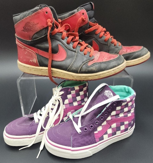Nike Air Jordans and Vans Purple Checkerboard High Tops