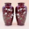 Pair of Vintage Japanese Pigeon Blood Silver Wire Cloisonne Vases