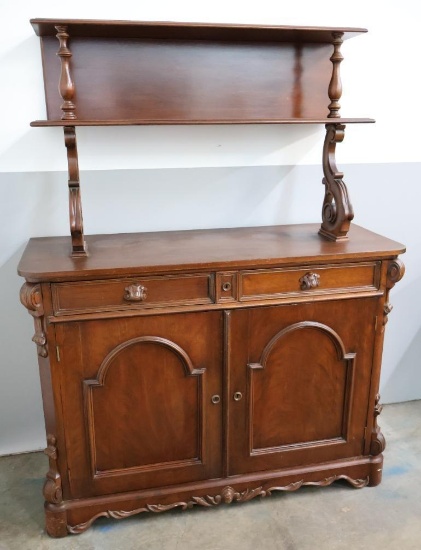 Antique Serving Sideboard with Supported Upper Shelf