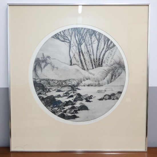 Vintage Charcoal Art 'The Birches' Pencil Signed