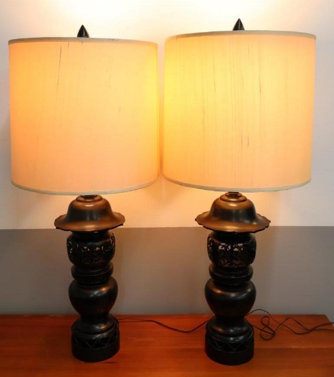 Pair of Vintage MCM Large Metal Japanese Lantern Lamps