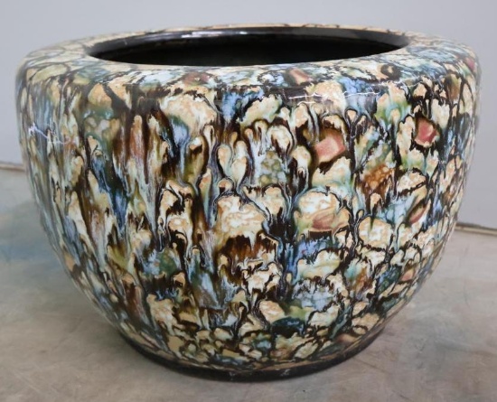 Large Vintage Drip Glaze Pot with Makers Mark
