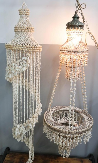 Hanging Shell Chandelier and Lighted Hanging Lamp