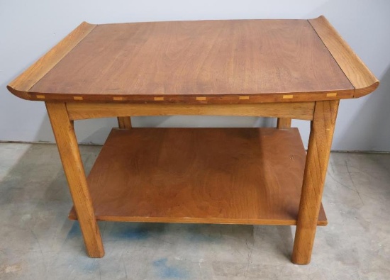 Vintage 60's MCM Sculpted Walnut Gondola Side Table by Lane