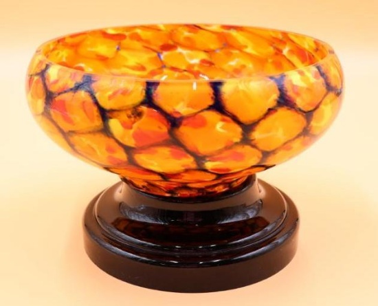 Artisan Two Piece Orange Glass Bowl and Stand