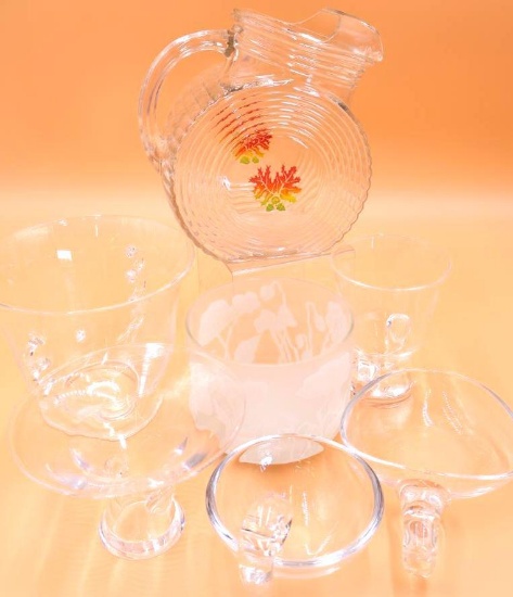Vintage MCM Pitcher and Assorted Serving Dishes and Glassware