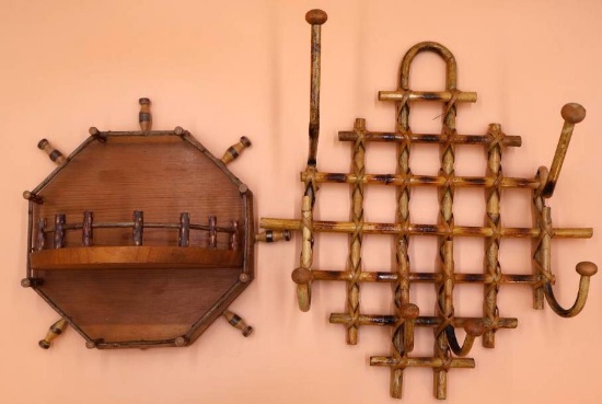 Bamboo Tortoise Shell Hat Rack and Wall Shelf, English, circa 1900