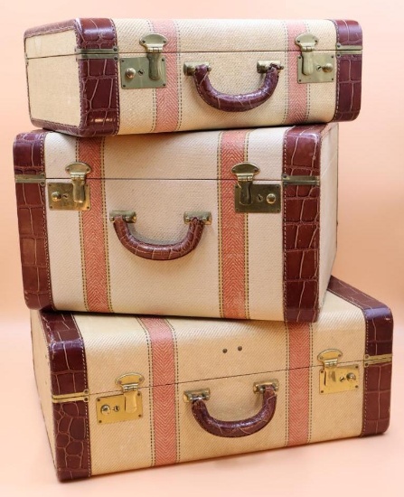 Set of Three Vintage Suitcases with Keys