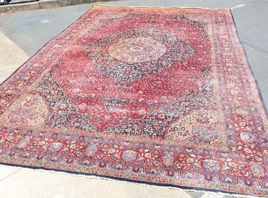 Large 17 ft x 12 ft Red Ornate Rug with Pet Stains