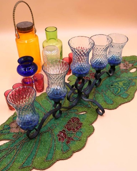 Bright Vintage Glassware and Beaded Table Runner