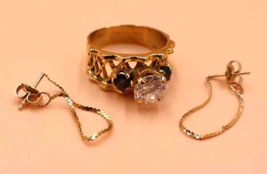10k Yellow Gold Mounted Ring and Earrings