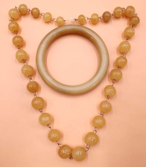 Antique Yellow Jade Bracelet and Necklace