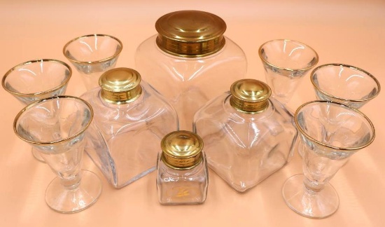 Apothecary Style Danish Canisters and Gold Rimmed Glasses