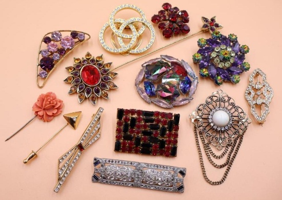 Rhinestone Costume Brooches and Hat Pins
