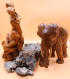 Pair of Carved Wood Animals Statues