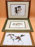 Three Framed Watercolors and Print