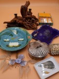 Vintage Wood Candle Holder and Nautical Shell Decor